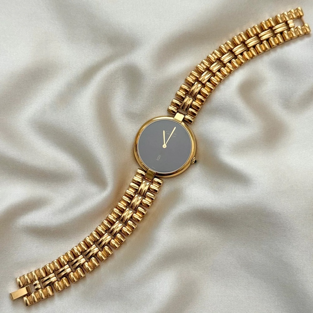 AUTHENTIC VINTAGE CARTIER VENDOME GOLD WATCH - BURGUNDY DIAL - WITH BOX - Picture 4 of 8